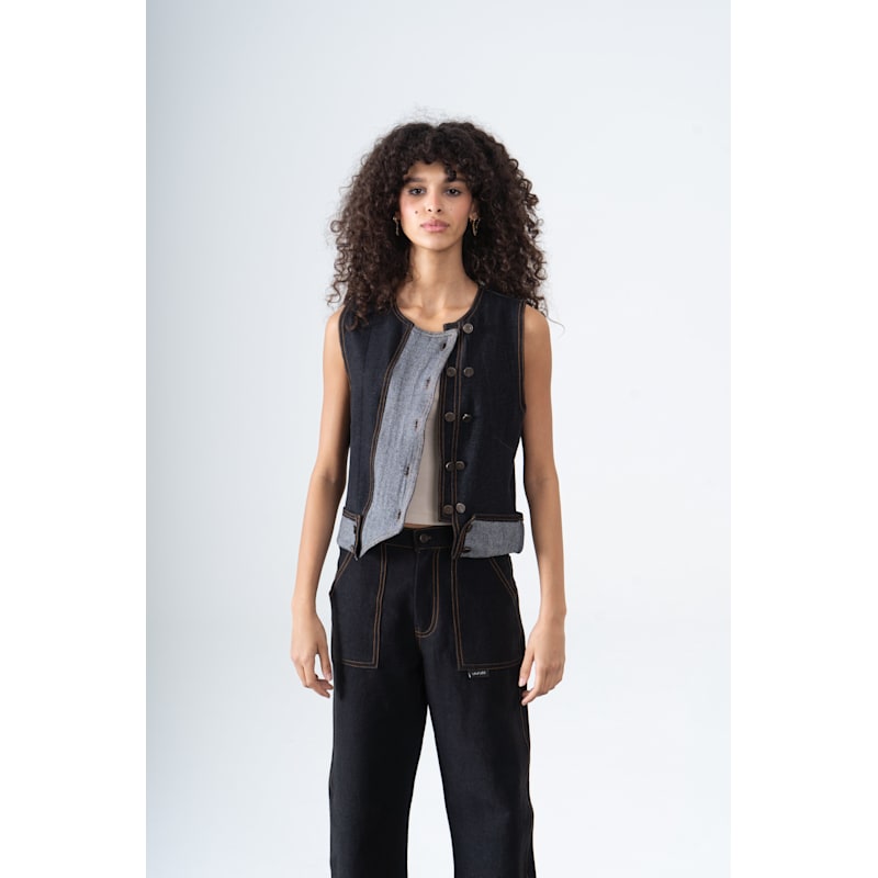 Thumbnail of Asymmetric Denim Vest In Black image