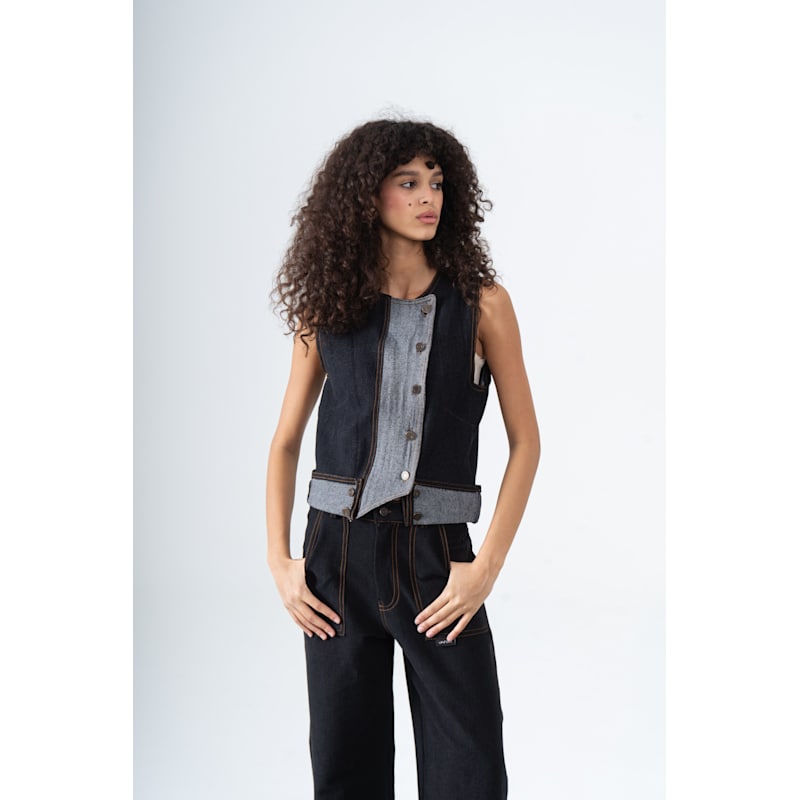 Thumbnail of Asymmetric Denim Vest In Black image