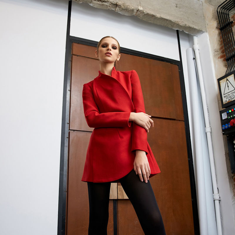 Thumbnail of Asymmetric Double Breasted Wool Blazer - Red image