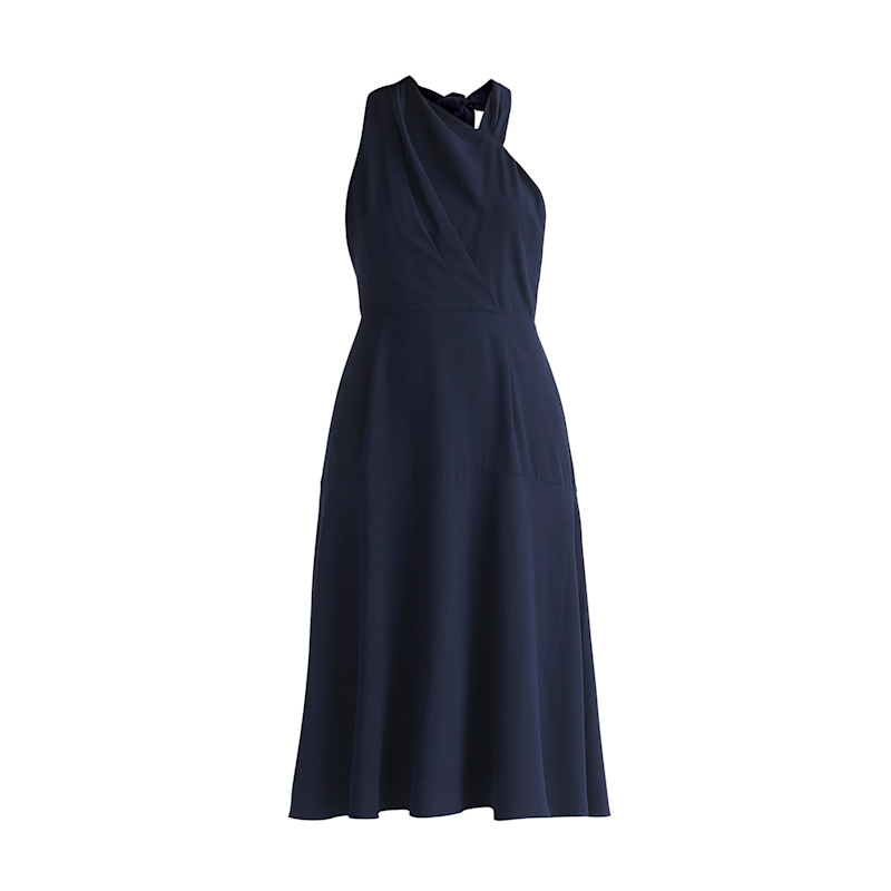 Asymmetric Neck Midi Dress In Navy | PAISIE | Wolf & Badger