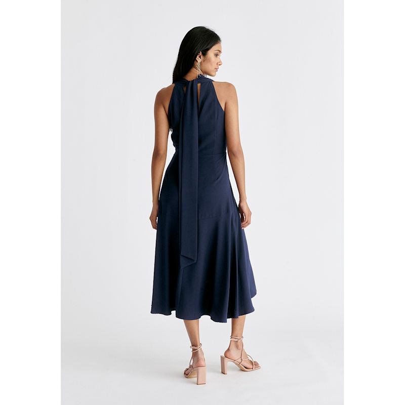 navy blue dress for baby girl Salome | Black Twisted Asymmetric Midi Dress