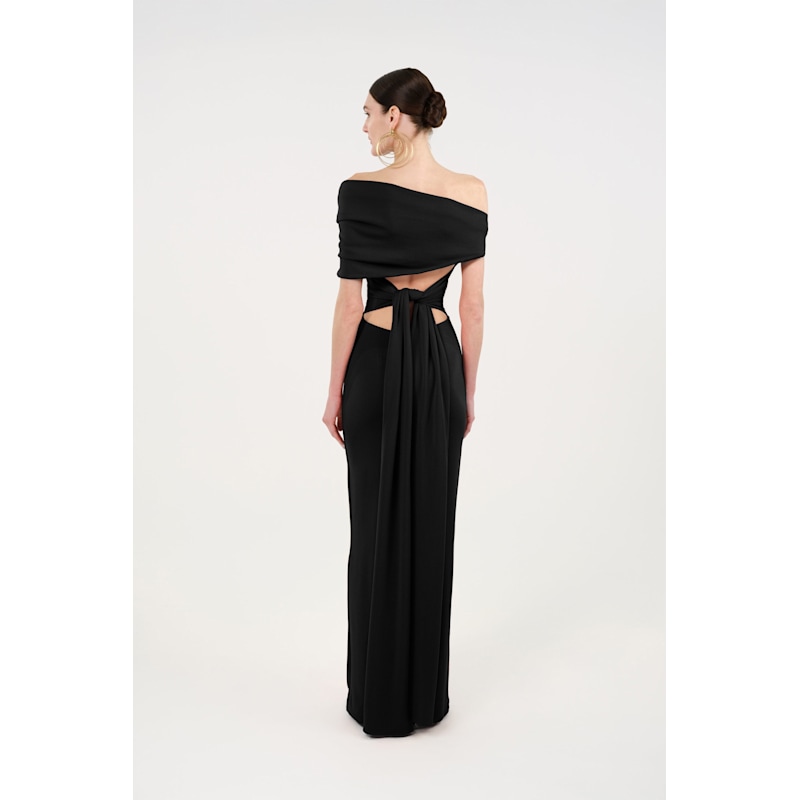 Thumbnail of Asymmetric Off-Shoulder Draped Maxi Dress image
