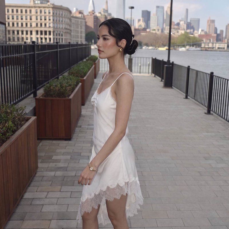 Asymmetric Satin Slip Dress Draped Silhouette