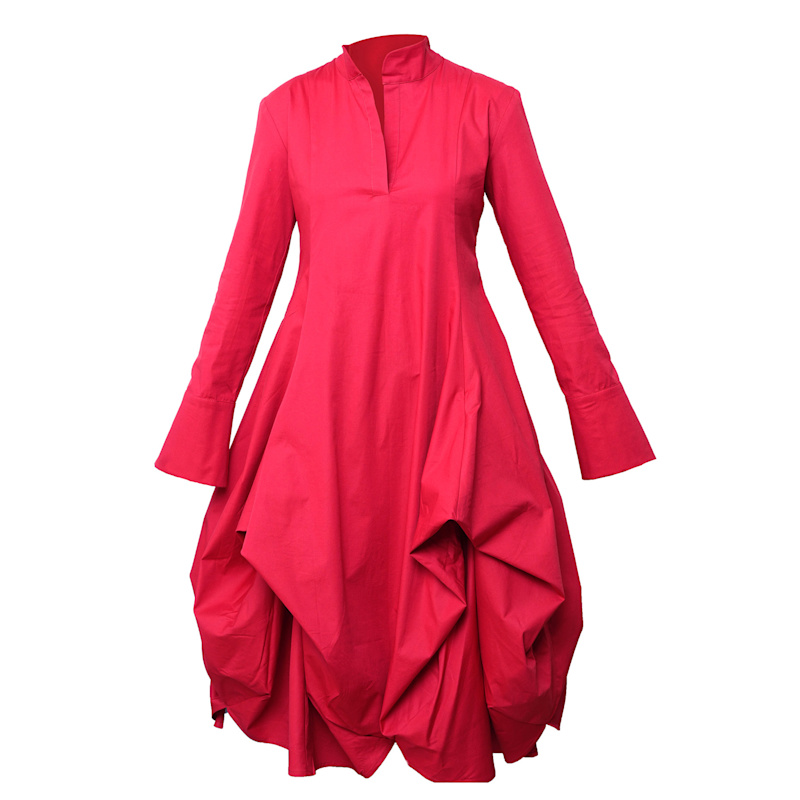 Asymmetric Hem Dress-Red
