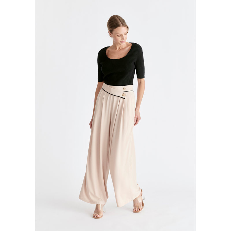 Thumbnail of Asymmetric Waistband Trousers In Beige & Black image