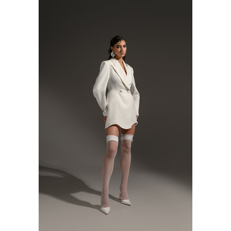 Thumbnail of Asymmetric White Wool Blazer Dress image