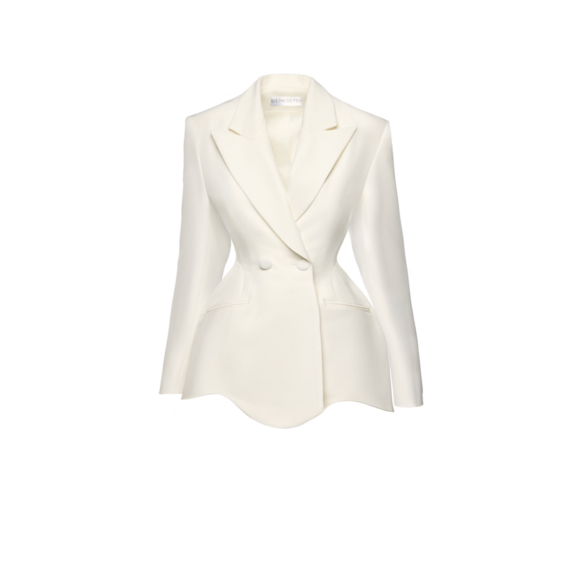 Thumbnail of Asymmetric White Wool Blazer Dress image