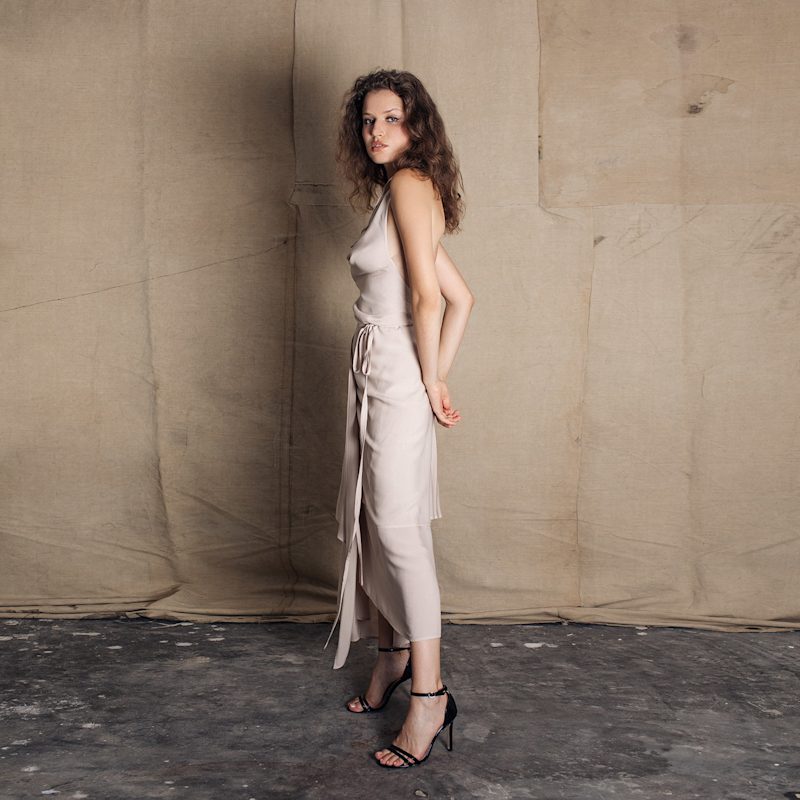 Thumbnail of Asymmetrical Collar Bareback Dress In Nude image
