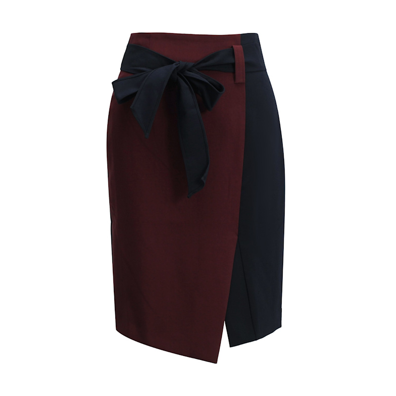 Thumbnail of Asymmetrical Color Block Skirt With Knot Belt image