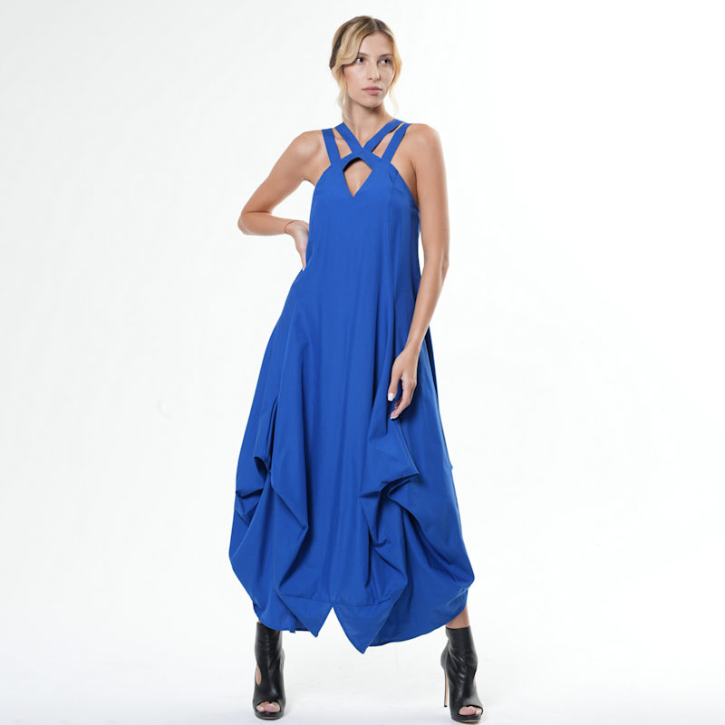 Thumbnail of Asymmetric Long Cotton Dress In Blue image