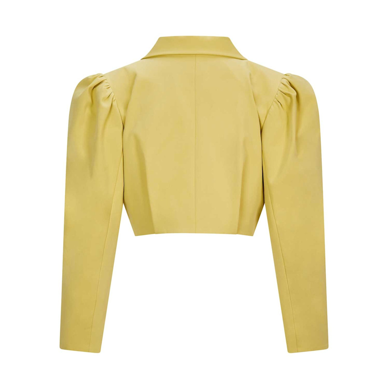 Thumbnail of Puff Shoulder Cropped Cotton Blazer - Mustard Yellow image