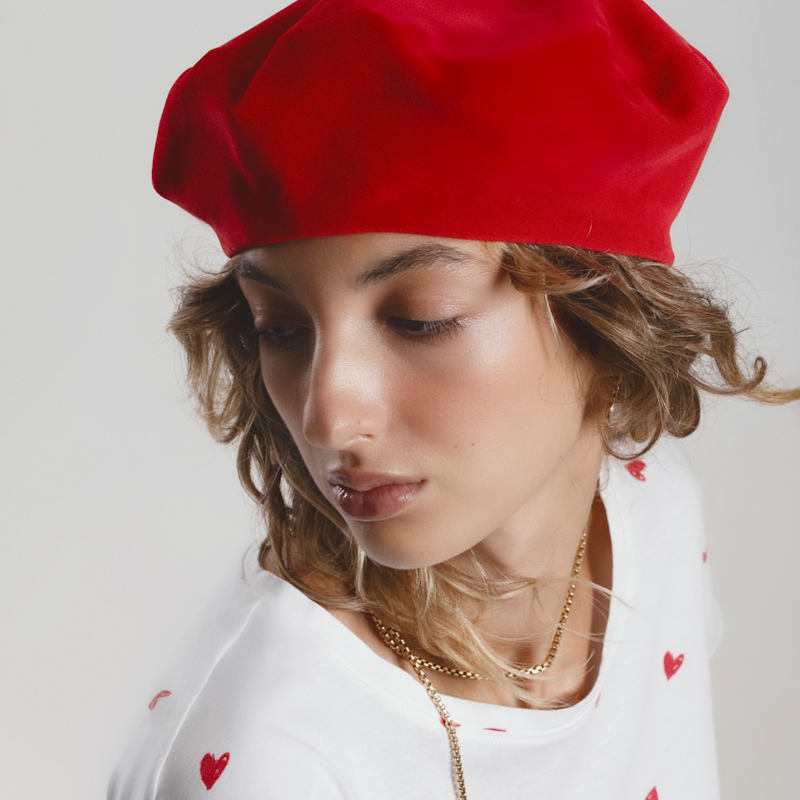 Thumbnail of Audrey - Bright Red Velvet Beret Hat image