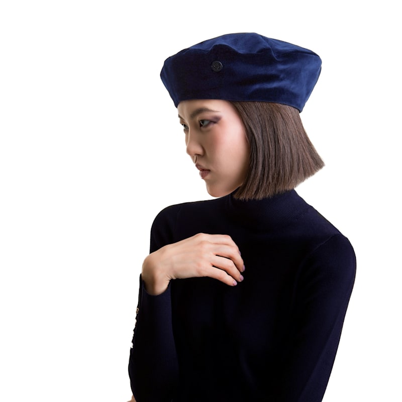 Audrey - Dark Blue Velvet Beret Hat | SIBI Hats | Wolf & Badger display picture 1