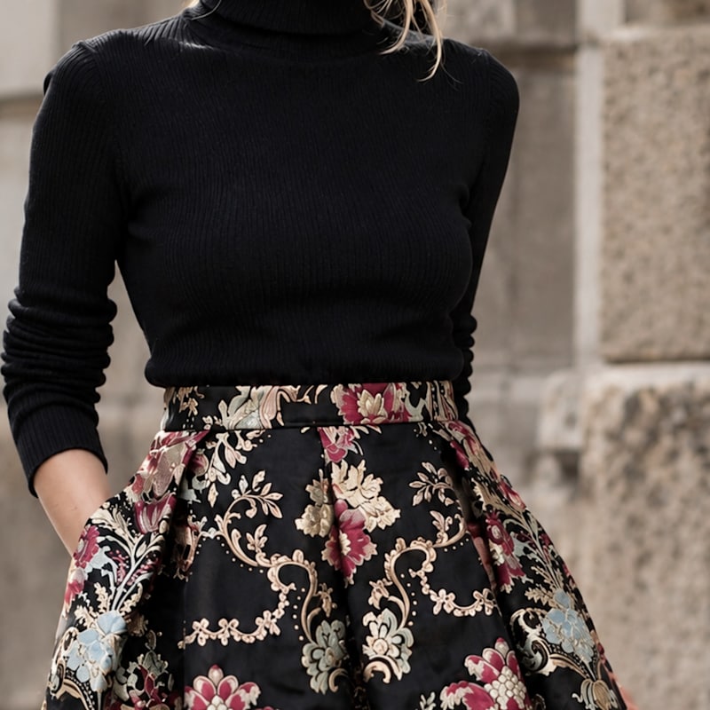 Thumbnail of Audrey Jacquard Black & Gold Damask Skirt image