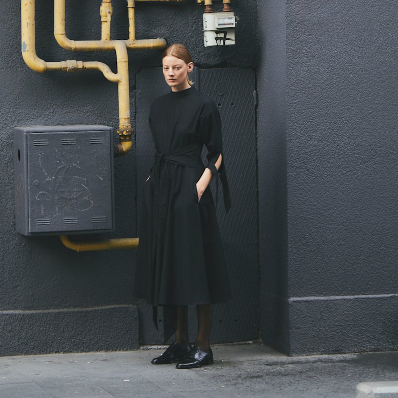 Audrey Organic Cotton Midi Dress With Raglan Sleeves And Waist