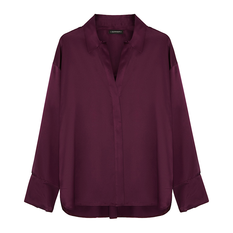 Thumbnail of Audrey Oversized Silk Shirt - Berry image