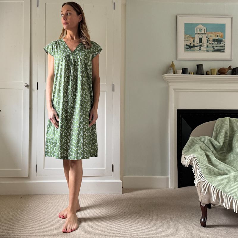 Lime Tree Design Audrey Shift Dress Falling Leaf Print - Green