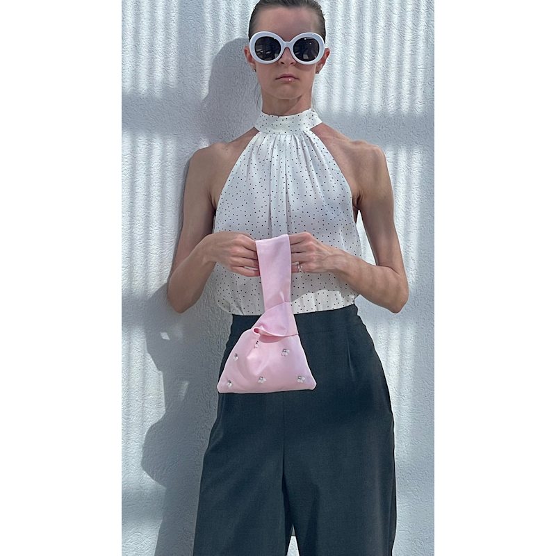 Thumbnail of Audrey Small Hand-Embellished Satin Wristlet Pouch - Pink image