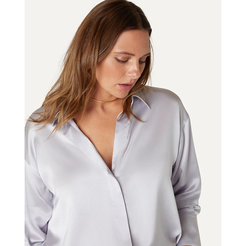 Thumbnail of Audrey Oversized Silk Shirt - Silver image