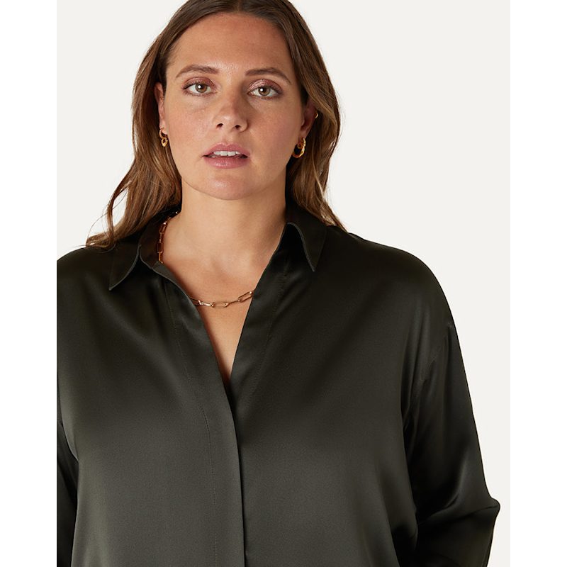 Thumbnail of Audrey Oversized Silk Shirt - Khaki image