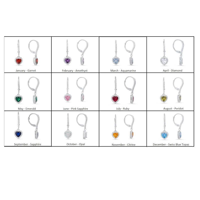 Thumbnail of August Peridot Birthstone Heart-Cut Halo Leverback Earrings In Sterling Silver image