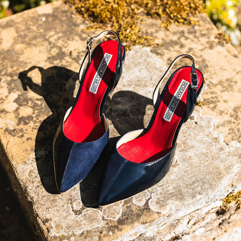 Thumbnail of Augusta Navy Blue Duo-Texture Slingback Heels image