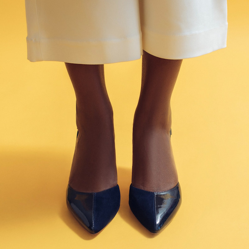 Thumbnail of Augusta Navy Blue Duo-Texture Slingback Heels image