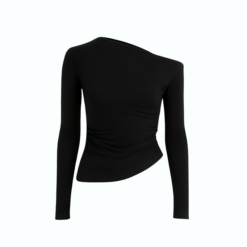 Thumbnail of Aura One-Shoulder Draped Top – Black image