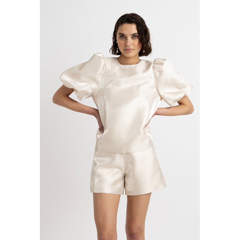 Thumbnail of Aurelia Puffball Satin Tie Top image