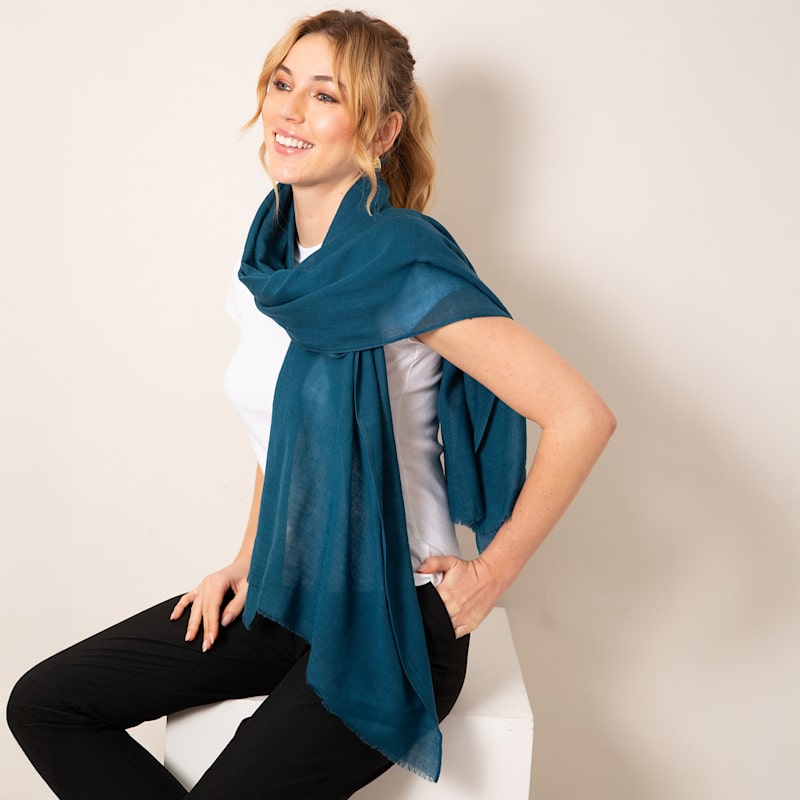Thumbnail of Aurielle Silk Wool Scarf Tapestry Teal image