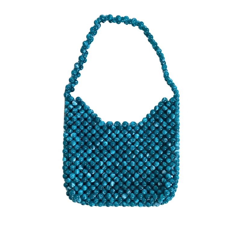Aurora Beaded Clutch In Marble Turquoise by Pink Haley