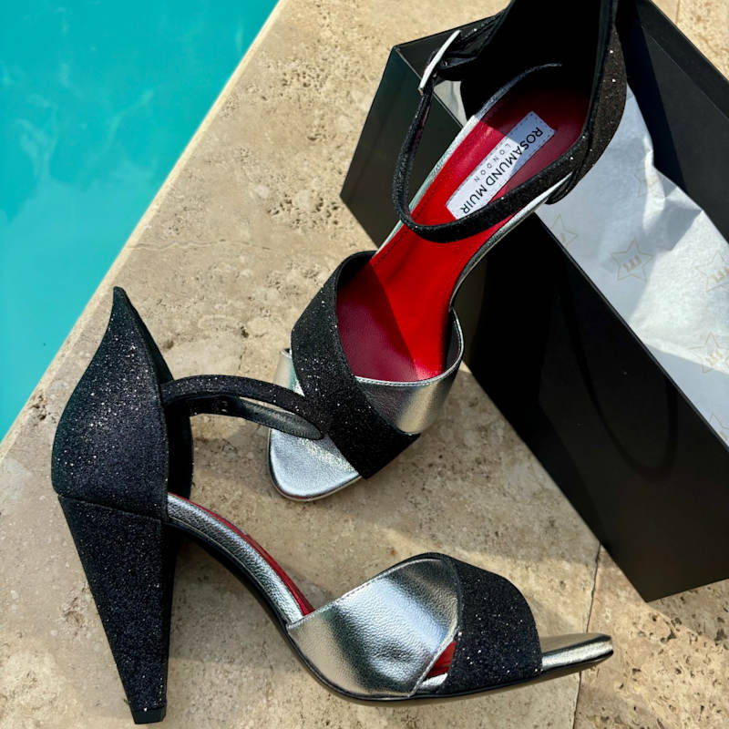 Thumbnail of Aurora Black Glitter & Silver Heels image