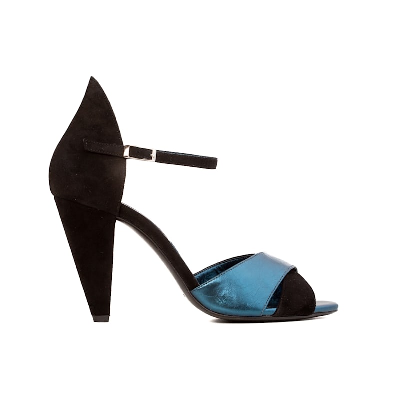 Thumbnail of Aurora Black Suede & Metallic Blue Heels image