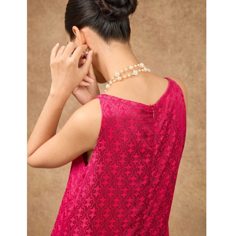 Thumbnail of Aurora Fuchsia Damask Hand-Dyed Silk Jacquard Maxi Dress image