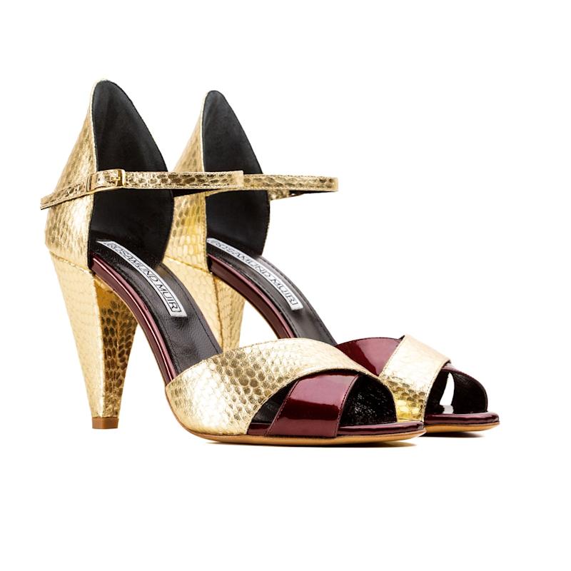 Thumbnail of Aurora Gold Cobra Print & Burgundy Patent Heels image