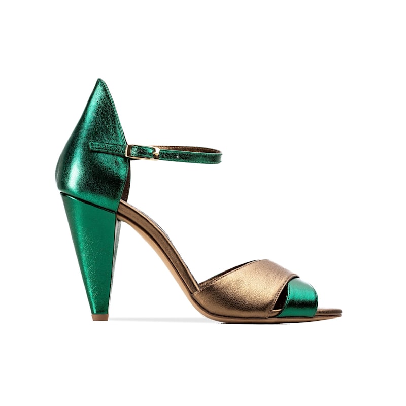Rosamund Muir London Aurora Metallic Peep-Toe Women Sandals - Gold/Green
