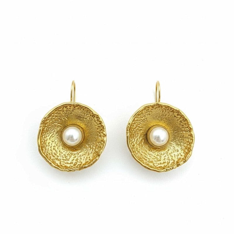 Thumbnail of Aurora Pearl Thick Gold Plated Bronze Earrings image