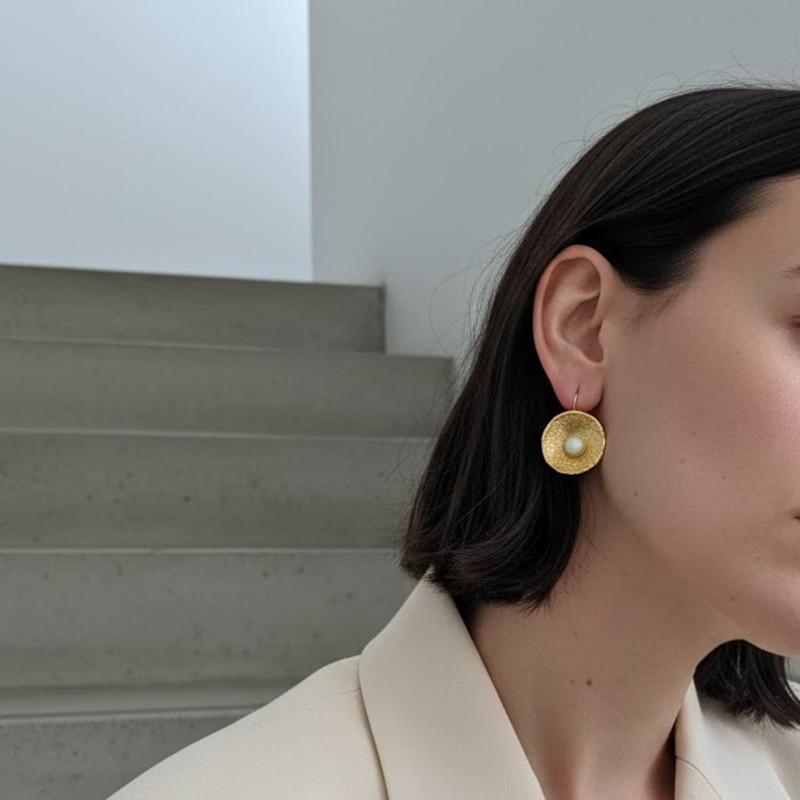Thumbnail of Aurora Pearl Thick Gold Plated Bronze Earrings image