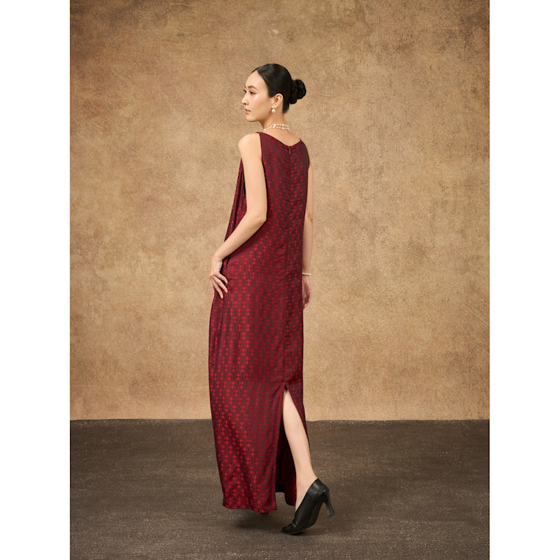 Thumbnail of Aurora Scarlet Mosaic-Geometric Jacquard Silk Maxi Dress image