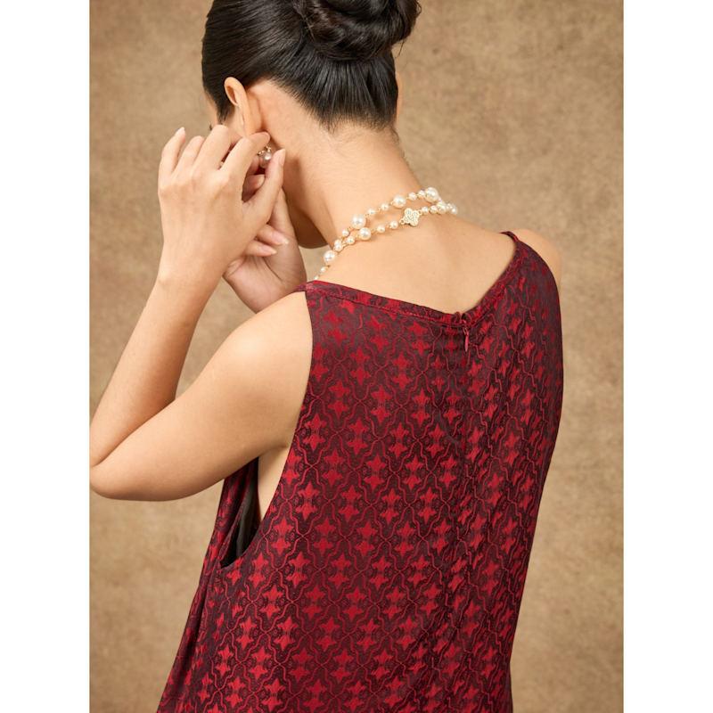 Thumbnail of Aurora Scarlet Mosaic-Geometric Jacquard Silk Maxi Dress image