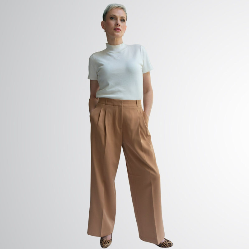 Authority Two Pleated Flared Dress Pant For Women - Camel Brown | Point of  View Label | Wolf & Badger