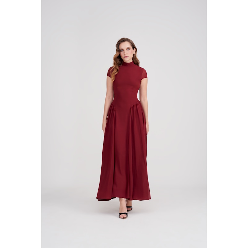 Ava Chiffon Mock Neck Maxi Dress With Cap Sleeves | ICON LEVA | Wolf &  Badger