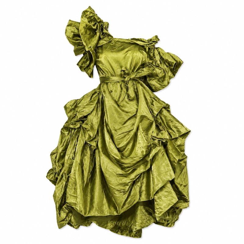 olive green ruffle dress Zapaka Women Olive Bridesmaid Dress with Ruffle Slit A Line V Neck Satin Asymmetrical Wedding Guest Dress, Satin color / US8