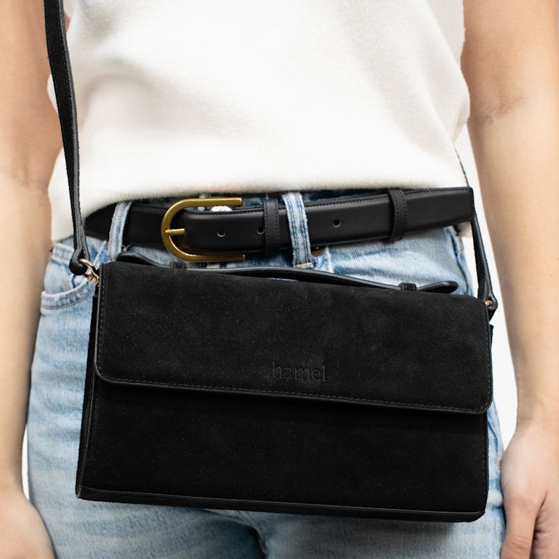 Thumbnail of Avenue Suede Crossbody Bag - Black image