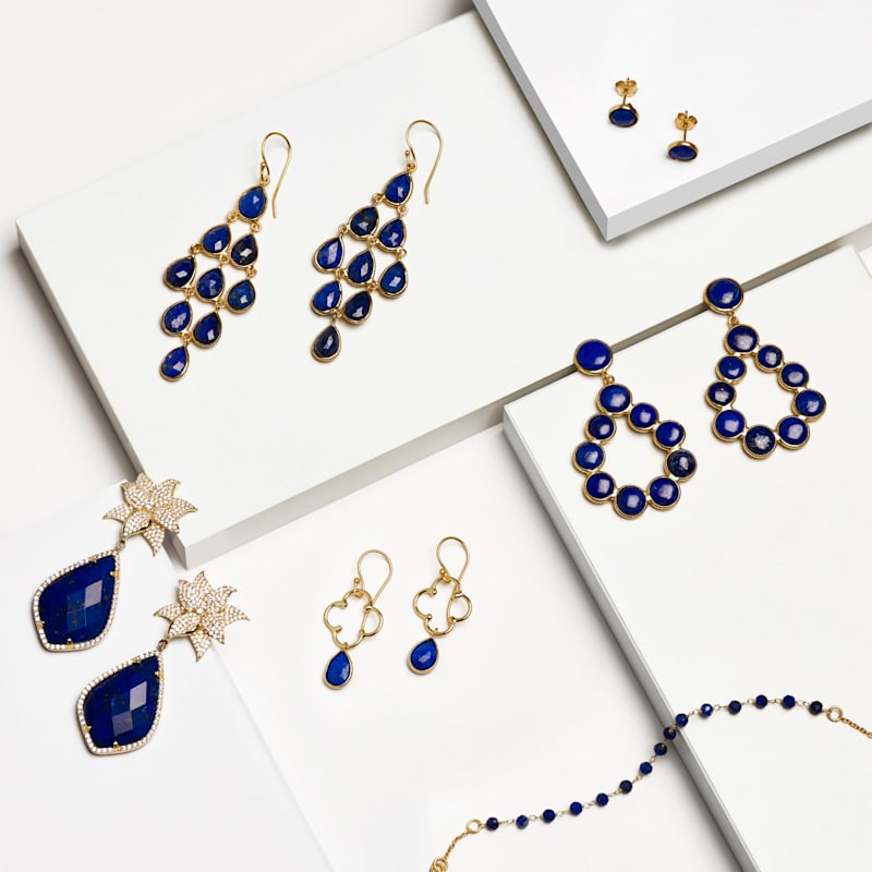 Thumbnail of Medium Circle Stud Earrings Lapis Lazuli Gold image