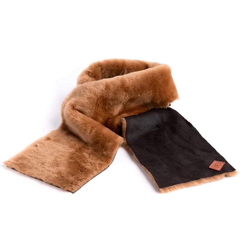 Thumbnail of Aviator Brown Shearling Wool & Leather Scarf image