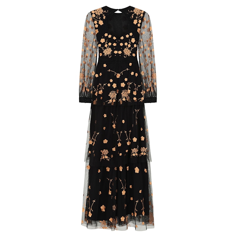 Azara Black Floral Embroidered Maxi Dress | Frock and Frill | Wolf & Badger