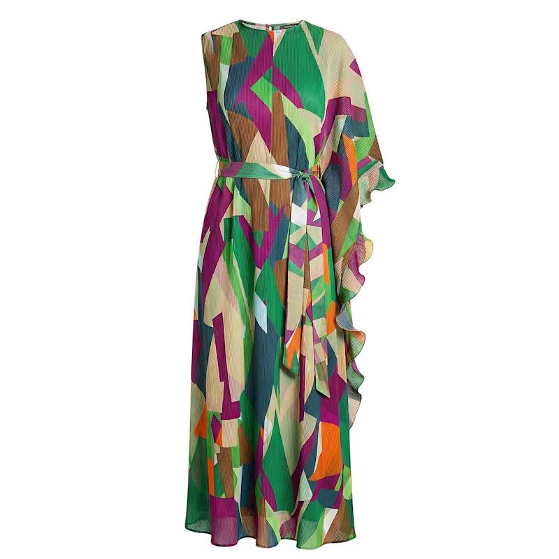 white christmas dresses Aztec Print Pleated Dress in asymmetric sleeves design in red – CYLONDON