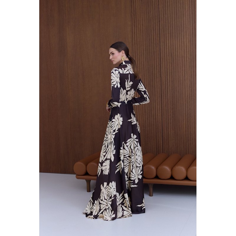 Undress Floral Maxi Shirt Dress - White/Brown