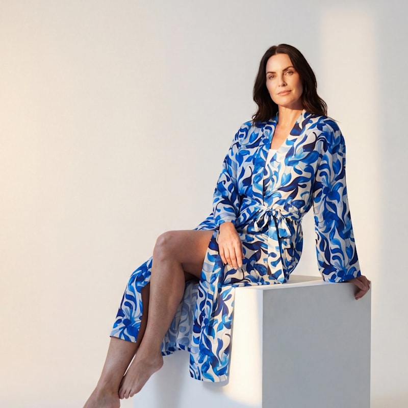 Thumbnail of Silk Midi Kimono - Azure Swan image
